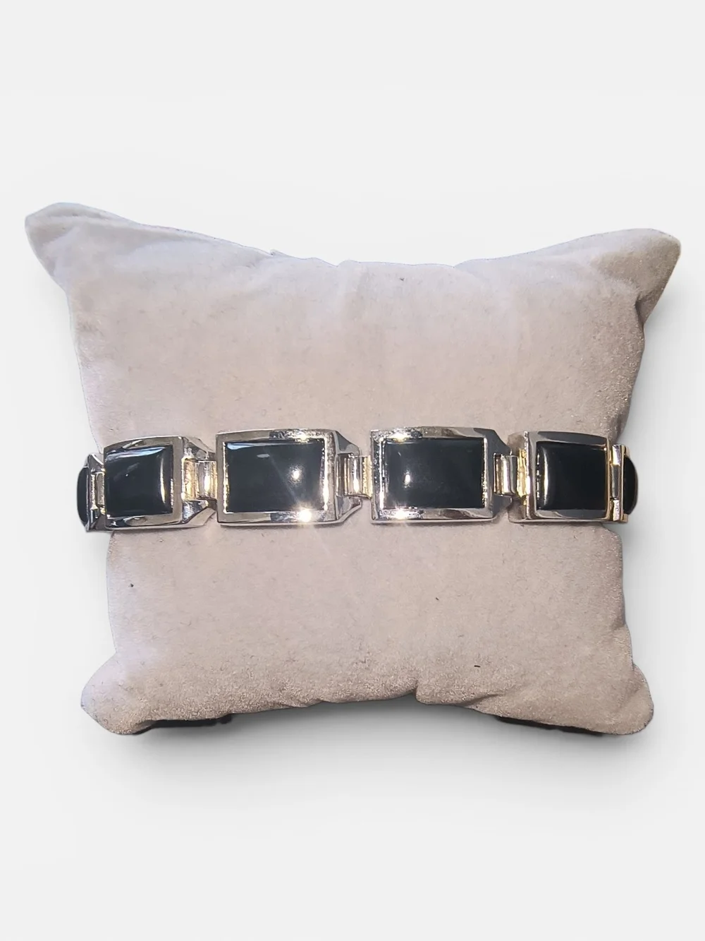Unisex Black Onyx And Sterling Silver Link Bracelet Brand New